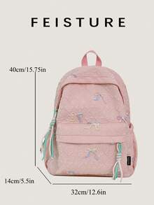 1 pieza Mochila con estampado de mariposa FEISTURE, mochila escolar de gran capacidad para estudiantes de secundaria/preparatoria/universidad - Rosa - Ver 4