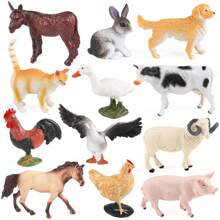 6/12 PCS Farm Poultry Animal Model Toys, Children's Education Toys For Chickens, Ducks, Geese, Sheep, Horses, Cows, Cats And Dogs, Halloween And Christmas Birthday Gifts