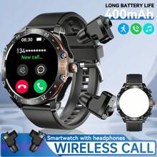 EIGIIS Montre connectée pour hommes au style sport d'affaires, avec boutons mécaniques, écouteurs intra-auriculaires intégrés, confortable à porter, appels sans fil (réception/émission d'appels), batterie grande capacité de 400 mAh, autonomie de batterie super longue, écran rond de 1,52 pouces, plus de 100 modes sport, prévisions météorologiques, rappel de message, compatible avec les téléphones Android et iOS, 3 bracelets de montre
