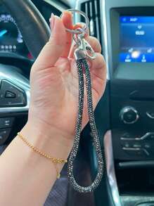 1 pieza Correa de teléfono/llavero/colgante de bolso/cadena de insignia con pedrería brillante y completamente enjoyado de moda, correa de muñeca duradera accesorio de coche, escuela
