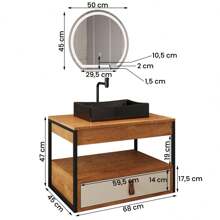 DoceLar Store Gabinete Harley com Pia Torneira Espelho Redondo LED 50cm