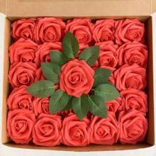 26 Piezas de rosas blancas artificiales con hojas verdes - Ideal para bodas, Día de San Valentín, Día de la Madre, Acción de Gracias y decoraciones de fiesta, decoración de boda | Arreglos florales elegantes | Rosas de plástico, flores de boda artificiales
