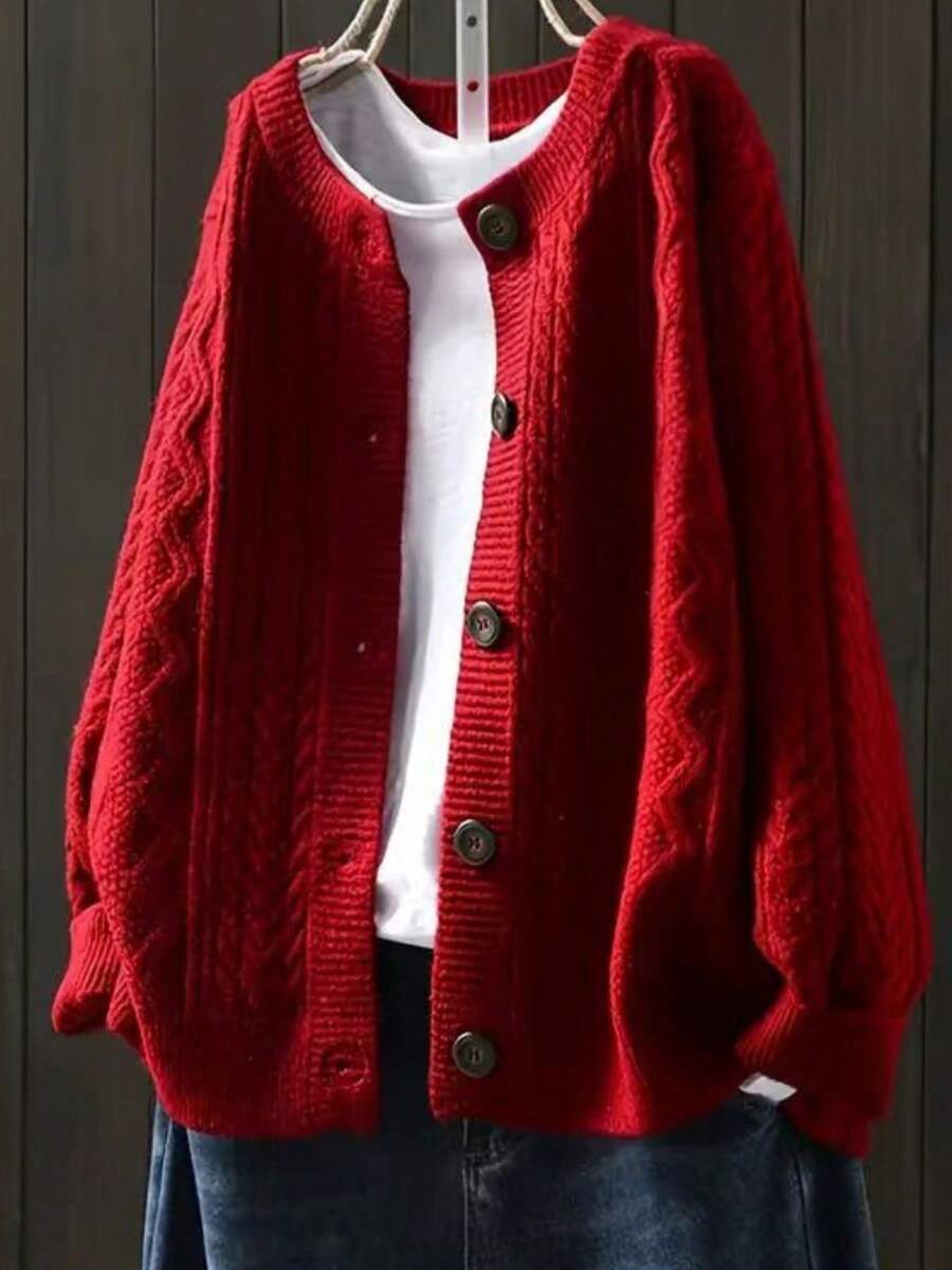 Plus Size Women Cardigan, Solid Color Elegant Mature Intellectual Elegant Ladies Outerwear, Long Sleeve Versatile Plus Size Women Knit Sweater