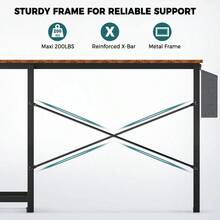 Black Reversible L-Shaped Computer Desk With Wooden Desktop | CPU Stand & Side Storage Bag | Space-Saving Design - Brown - View 3