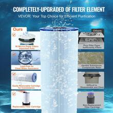 KOMHTOM Kartuschen-Poolfilter, 50sq.ft Filterfläche, Filter für eingelassene Pools, Filtersystem für Aufstellpools mit Upgrade-Filter und Auslaufschutz, für Whirlpools, Spas, aufblasbare Pools, Filter für eingelassene/Aufstellpools, 380 x 380 x 710 mm, schwarz