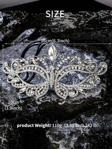 1pc Rhinestone Half Face Mask Women Masquerade Eye Mask Shiny Rhinestone Metal Mask For Party, Prom, Masquerade Ball Bridal Cosplay Events - 銀色 - 查看 4