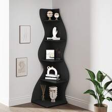 70-Inch Five-Layer Corner Bookshelf, Book Corner, Corner Display Cabinet, Room Decoration Shelf, Bedroom Decoration Shelf, Suitable For Living Room, Study And Bedroom, Easy To Install, Indoor Plant Stand, Modern And Simple Style - 黑色-升級款 - 查看 2