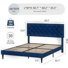 HOMBCK Estructura de cama tapizada con cabecero, estructura de cama de tela de lino con cabecero capitoné, sin somier, fácil montaje, tamaño individual/matrimonial/queen/king, beige/rosa/gris oscuro/gris/azul