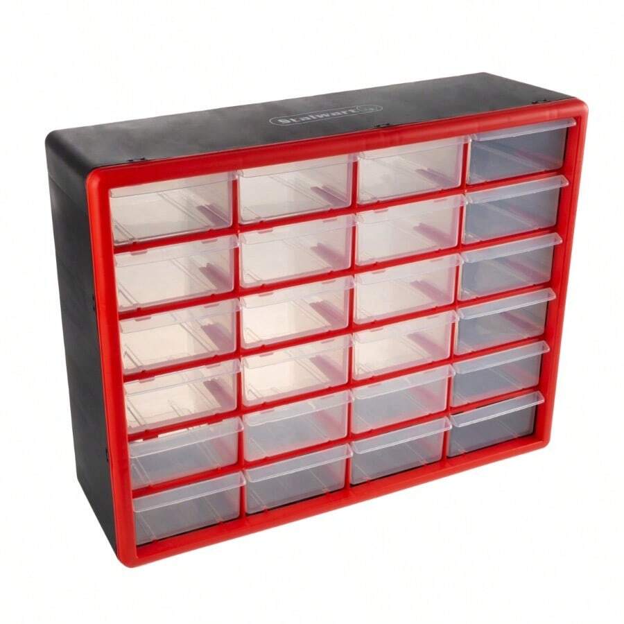Stalwart 24 Plastic Drawers Organizer Compartment Storage Desktop And Wall Mount Container For Hardware Parts Crafts Beads And Tools Red - 24bin - View 1
