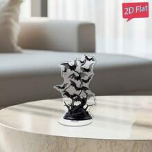 1 paquete Decoración acrílica de murciélago silueta giratoria 360°, tema de Halloween gótico ornamento de escritorio de terror, superficie lisa sin electricidad para decoración de escritorio de oficina, centro de mesa de fiesta y decoración del hogar todo el año, acentos de Halloween para el hogar