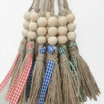 6 Pieces Of Handmade Hemp Rope Wooden Beads String Hemp Rope With Tassel Wall Hanging Decorative Wood Beads,Premium Natural Solid Wood Bead Wall Hanging - Rustic Retro Style Tassel Decor Smooth Surface Handmade Wood Beads Pendant Easy To Hang For Coffee Table Bookshelf Fireplace Wardrobe Door Handle Home Outdoor Decor