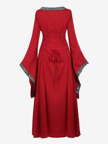 Renaissance Dresses For Women Costume Fairy Renaissance Dress Ball Gown Medieval Irish Peasant Dress,Vestido Negros Elegantes - 紅色 - 查看 4