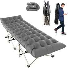 Folding Camping Cot For Adults Portable Camping Bed Cot With Mattress & Carry Bag Heavy Duty Padded Sleeping Cots For Home Office Nap Outdoor Camping Travel Max Load 440LBS, Grey