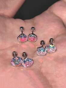 8mm Sparkling Colored Zirconia Screw Back Stud Titanium Steel Earrings, Unisex Hypoallergenic Cartilage Earrings, Screw On Double Round Cubic Zirconia Dainty Helix Earrings For Men, Women And Girls, Valentines And Mardi Gras Earrings