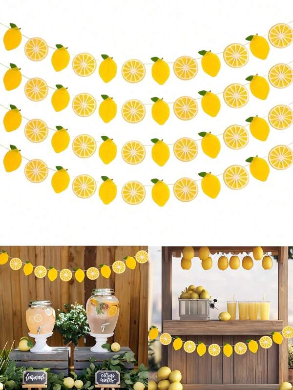 4 piezas de Guirnalda de limón degradado, Pancarta de limón para decoración, Decoraciones de limón para fiesta de cumpleaños, Decoraciones para puesto de limonada, Fondo para picnic de verano interior y exterior
