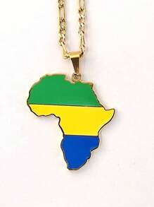 Popular Africa Theme Dripping Oil Stainless Steel Map Pendant Necklace