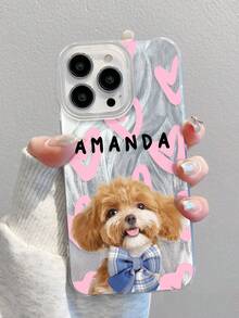 可爱粉色定制狗狗肖像照片手机壳，心形图案，亮面，可个性化定制名字，兼容 11 12 13 14 15 16 Pro Max S23 S24 S25 Ultra 5G A13 A14 A15 A16 A33 A34 A35 A55 A56，时尚多彩复古简约趣味独特，是送给男友、女友、家人、朋友、祖父母、情侣的理想礼物，适合周年纪念日、生日等场合，2025年春季精选手机壳，旅行收纳整理好帮手，春季生日礼物 - 彩色 - 查看 2