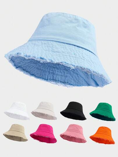 1 件女士纯色渔夫帽，户外防晒装饰帽