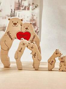 1pc Personalized Wooden Bear Family Surname Puzzle Commemorative Gift, Customized Family Surname Wooden Bear Puzzle, Personalized Bear Animal Puzzle, Home Decor, Gift For Mom, Dad, Adults, Mother's Day, Father's Day, Holiday,Home Decor Living Room - Multicolor - View 4