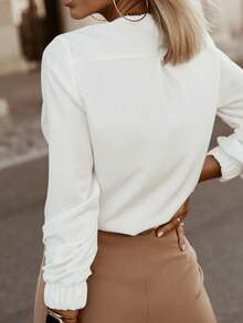 Acelitt Koszula damska w jednolitym kolorze, plisowana, z długim rękawem, na co dzień, do pracy, wiosna/jesień