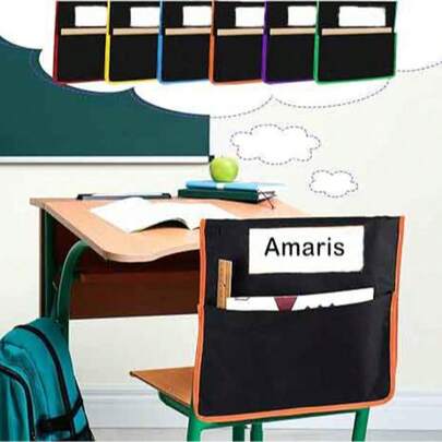1pc Classroom Chair Back Organizer Pouch, Buddy Pocket Chart Hanging Storage Box With Name Tag, For Classroom, Preschool, School, Home Use,Pencil Case,Pencil Pouch,School Bag School Supplies,Back To School,Stationery