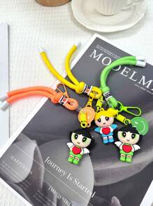 THE POWERPUFF GIRLS Cartoon Girl Police Badge Keychain Unisex Decoration For Backpack Handbag Car Keys Anime