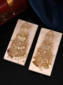 1 Pair Multilayered Earrings For Women, With Hollow Carving And Tassel Pendant Decor, Moroccan Jewelry Accessories