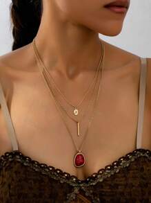 1pc Vintage Bohemian Style Multi-Layer Turquoise Necklace