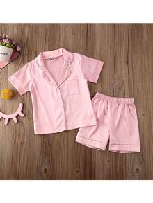Toddler Baby Kids Silk Satin Pajamas Long Sleeve Button-Down Top Pant Sleepwear Nightwear Girls Boys Pjs - 粉色 - 查看 3