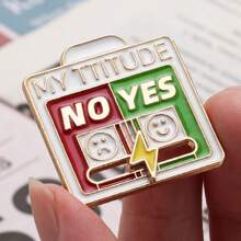 1 pieza Broche deslizante que cambia de humor para mujeres - Broche de expresión divertida MI ACTITUD, insignia de aleación ajustable para regalo
