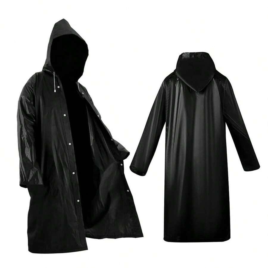 Long, Durable, Reusable Raincoat Made From Highly Durable, Full-Body Black Gabardine - Black - View 1