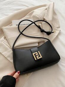 Fashionable Minimalist Solid Color Shoulder Bag, 2025 New Stylish Underarm Bag - Black - View 5