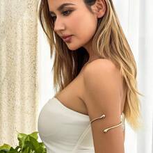 1pc European & American Design Lava Opening Arm Chain, Fashionable Liquid Flow Style Metal Arm Bracelet (Actual Shape Is Flat, Freely Adjustable)