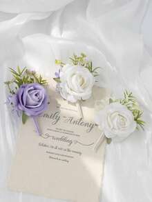 1 peça de flor artificial para lapela de casamento, para noivo e padrinhos, com toque realista, rosa artificial, estilo boho, elegante corsage masculino para terno, baile de formatura e eventos formais (marfim, lavanda), acessórios para o Dia dos Namorados.