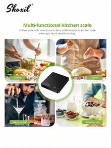 shoxil 1 pieza Balanza digital para café con temporizador, balanza recargable para espresso, 3kg/0,1g (250mAh), mini balanza para café, balanza para goteo de espresso, balanza de alimentos con 3 unidades, función de tara, apagado automático, mide en g/oz/ml - Negro - Ver 9