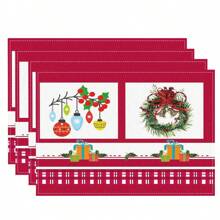 4/6 Stücke Weihnachtsbaum Tischsets, mit roten, weißen und karierten Mustern, robustes Material, geeignet für Küche, Esszimmer, Innen-/Außen Feiertagsdekoration, Thanksgiving und Weihnachten