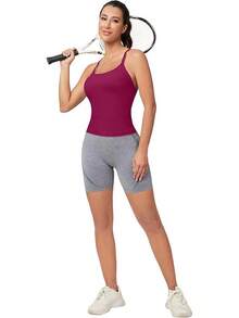Workout Tops Women With Built In Bra, Sleeveless Gym Tops Seamless Racerback Athletic Yoga Shirts, Activewear - 洋紅紫色 - 查看 8