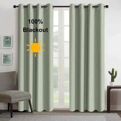 1pc Blackout Curtain, Heat Insulation & UV Protection, Punched Hole Design, Suitable For Living Room, Bedroom, Darkens Room In Power Outage, Autumn/Winter (100g Fabric Weight)