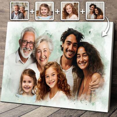 Stampa su tela con foto della famiglia personalizzata, ritratto di famiglia personalizzato, regalo commovente per mamma, papà, nonni, decorazione unica per la casa