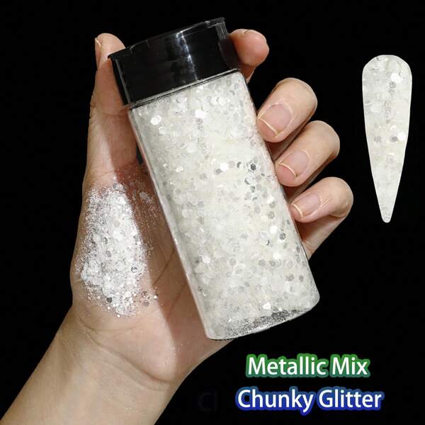 بودرة لماعة متعددة الألوان 2.85 أونصة / 80 جرام، بخاخ لامع متعدد الأغراض للزخرفة والحرف اليدوية والمناسبات، رقائق لامعة بأحجام متنوعة، بلّورات لأظافر الأعياد والمناسبات والديكور
