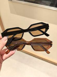 2副女士亚克力休闲小矩形时尚黑色、棕色夏季眼镜，适合Y2K配饰和夏季外出