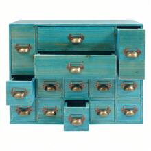 Old Style Medicine Cabinet, Dressing Table Storage Box, Wooden 14 Drawer Storage Box - Màu xanh lam - Xem 9