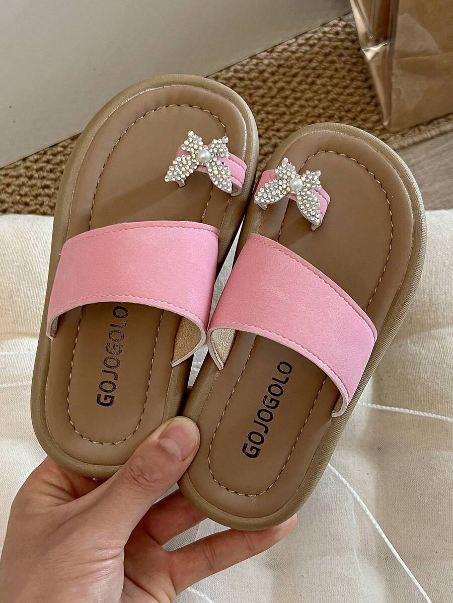 1双儿童大花装饰人造皮革材质露趾平底甜美风格拖鞋日常/夏季时尚儿童拖鞋 - 粉色 - 查看 1