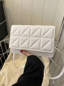 轻巧、商务休闲迷你纯色绗缝细节翻盖方形单肩包、格子设计斜挎包、简约钱包，配有可调节肩带，适合少女、女大学生、新秀和白领人士，非常适合办公室、大学、工作、商务、通勤、户外、旅行、郊游