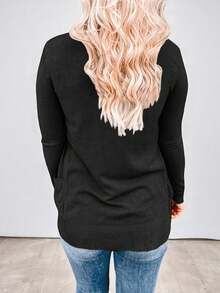 Sueter Dama De Moda  Liso    Casual    Canalé  Bolsillo    Ideal Para  Noche de fiesta  Vacaciones  Diario  Viaje - Negro - Ver 4