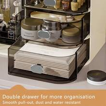 NetHong Large Capacity Cosmetic Storage Box With Mirror Makeup Organizer Skincare Jewelry Storage Box For Bedroom Bathroom Desk Table Tidy Holiday Essentials - White - View 5