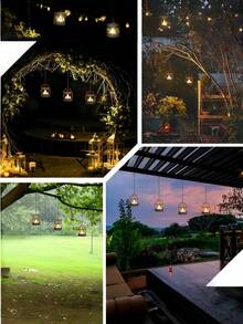 1/2 件太阳能吊灯户外防水防锈鸟笼烛台带闪烁太阳能茶灯，可充电太阳能灯适用于后院露台花园栅栏树装饰 - 暖白光 - 查看 7