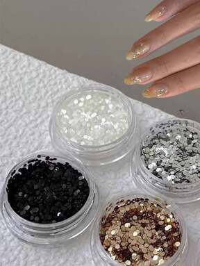 1Pc Ultra Mini Small Round Dot Nail Glitter, Simple Black Laser Powder, Small Glitter Glitter, Flowing Linen, Fine Glitter Nail Material Nail Supplies Nails Nail Charms Nail Gems
