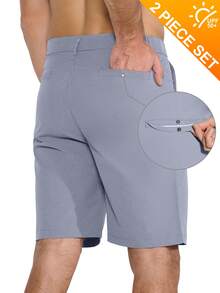 ZUTY 2 Pcs Men's 9" Golf Shorts Quick Dry Stretch UPF 50+ Lightweight Hiking Work Shorts, Casual Flat Front With 5 Pockets" - Black-light Gray - View 3