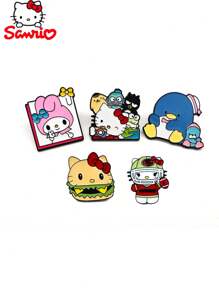 Sanrio 5 peças, novo trio de broches de liga metálica com distintivos de desenho animado da Hello Kitty, acessórios decorativos, mochila com broche de esmalte fofo para escola